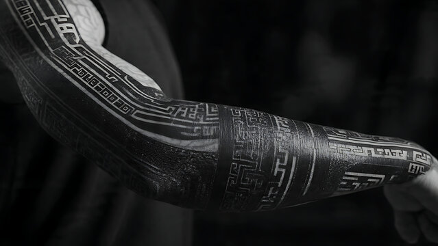 Detailed geometric tribal maori tattoo sleeve on a masculine arm