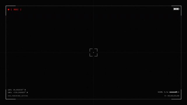 Surveillance camera viewfinder recording digital information indicating motion detection and tracking active video clip motion footage
