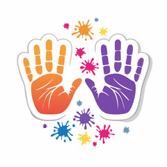 Fototapeta premium Colorful Handprints with Paint Splatters