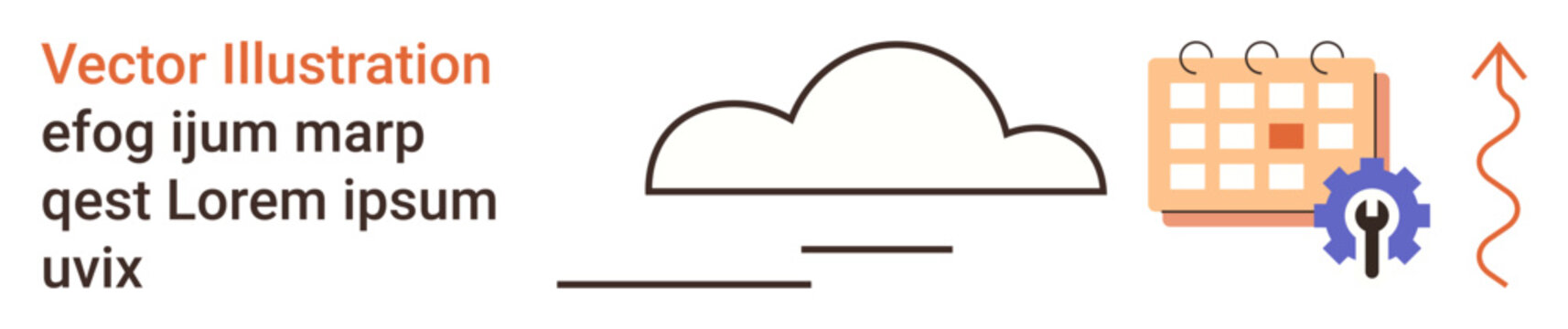 Productivity, scheduling, workflow organization, cloud services, task automation, planning tools. Cloud graphic, spiral arrow calendar with settings icon. Productivity and workflow organization