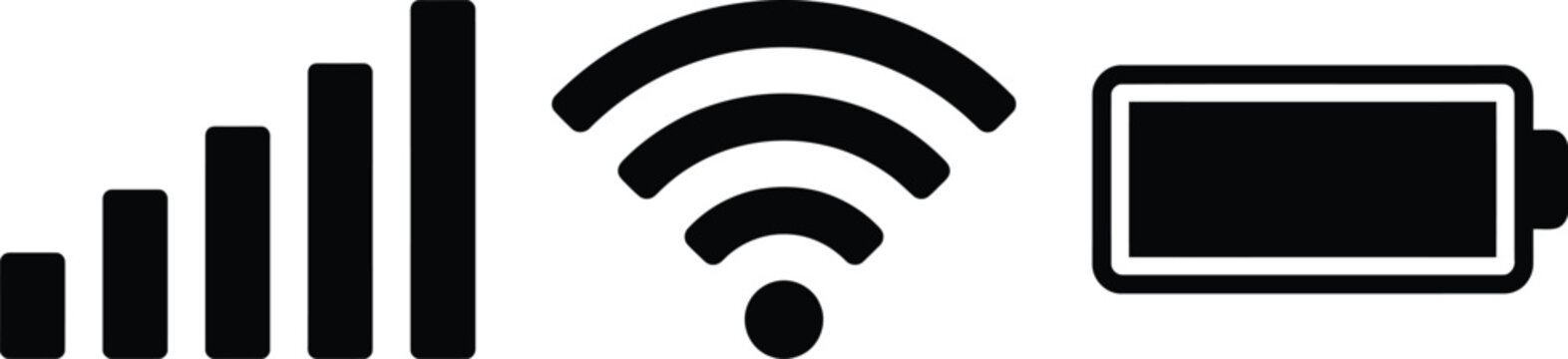 Mobile device signal strength indicator with wifi and battery icons on white background
