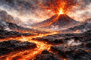 Fototapeta premium Erupting Volcano with Lava