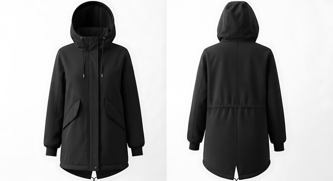 Mockup of a black color woman parka hoodie