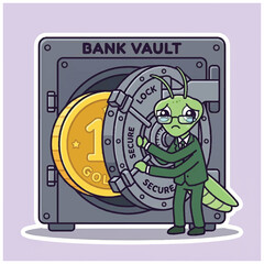 Fototapeta premium Green Lizard in Green Suit Holding Vault.