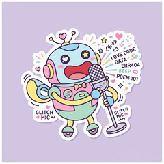 Obraz premium Robot Character Holding Microphone Singing.
