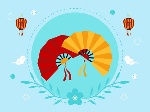 A festive celebration themed around the Mid-Autumn Festival. Chinese illustrations. Flat vector concepts.