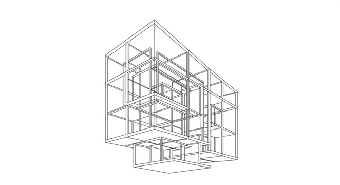 Architectural Blueprint Drawing of Modern Building Design.