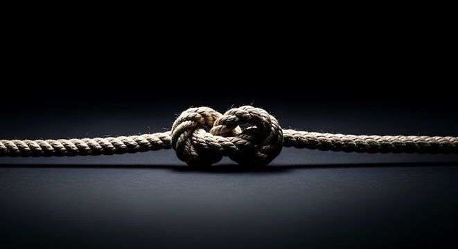 A tightly knotted rope on a dark background with dramatic lighting effects
