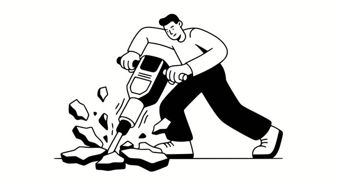 worker operating jackhammer vector illustration
