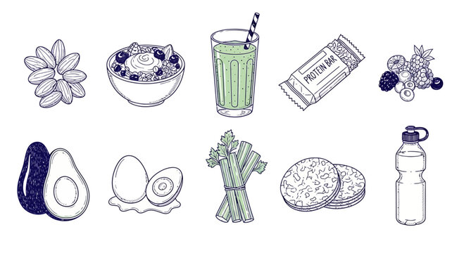 Healthy food and drink ingredients.