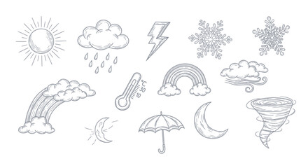 Obraz premium Weather forecast icons and symbols collection.