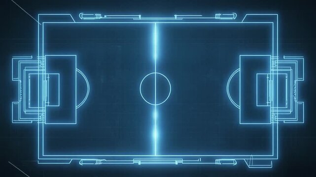 Digital Football Field Blueprint with Glowing Neon Lines