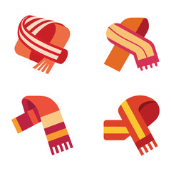 Obraz premium Colorful scarves in different positions and styles scarf fashion accessory clothing winter four scarves striped orange red yellow