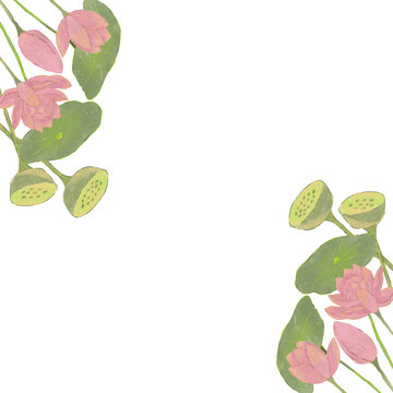 floral frame with pink lotus frowers 