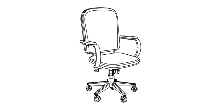 Simple black outline drawing of an office chair with armrests and wheels Vector, illustration