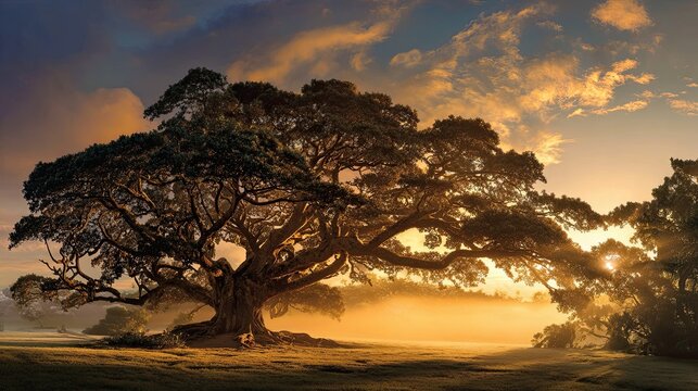Monkey Pod Tree -At Dawn Landscape Scenery