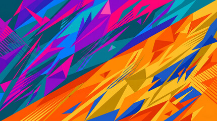 Obraz premium Vibrant Geometric Shapes Abstract Background with Dynamic Diagonal Lines and Colorful Spectrum