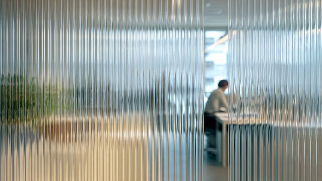 
Office behind fluted glass (also known as reeded glass or fluted glass), characterized by a series of parallel vertical lines