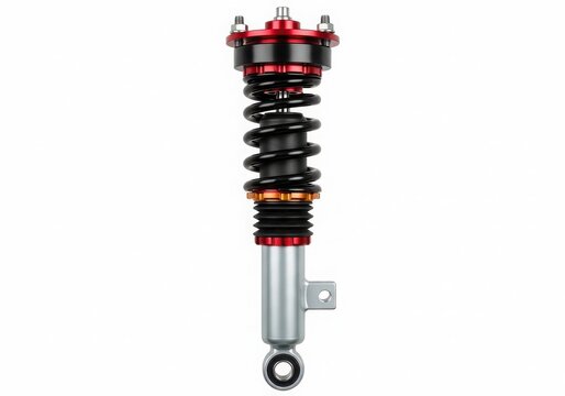 Red and black car shock absorber with adjustable features and mounting hardware