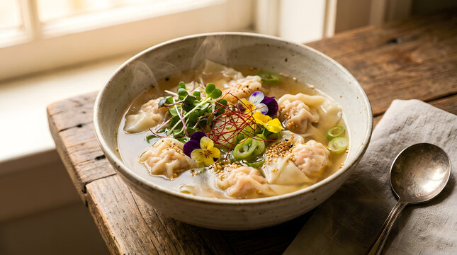Delicious bowl of chicken noodle soup.