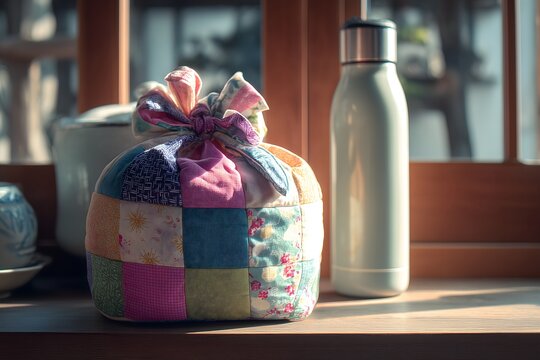 Traditional Korean lunch box Dosirak wrapped in Bojagi cloth