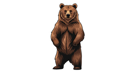 A powerful brown bear stands tall on its hind legs, looking directly forward. © Konco
