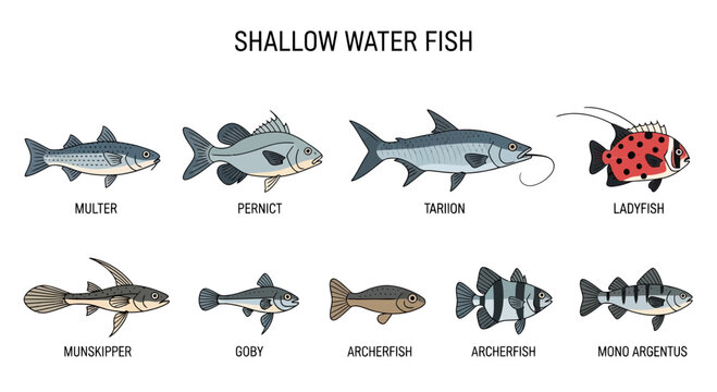 Variety of shallow water fish species.