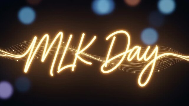Golden MLK Day Typography with Glowing Animated Light Trails Motion