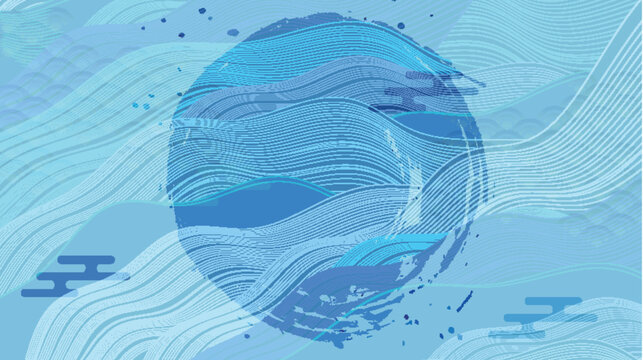 Elegant Japanese Style Blue Wave Pattern Design Background