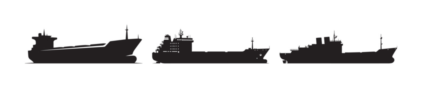 Industrial Cargo Ships and Tanker Vessels Minimalist Silhouette Graphic Illustration for Global Trade Logistics Maritime Industry International Freight Shipping Design