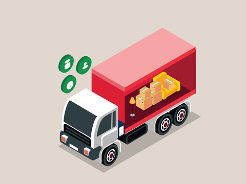 Delivery Truck with Cargo Boxes and Furniture for Moving Service 3d isometric vector illustration