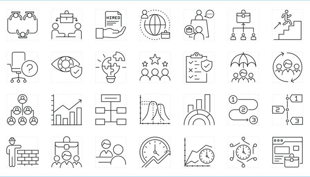 Employee Lifecycle related editable stroke line icons set.