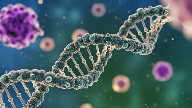 Abstract DNA Helix with Cells Floating in Fluid - Medical Science Animation
