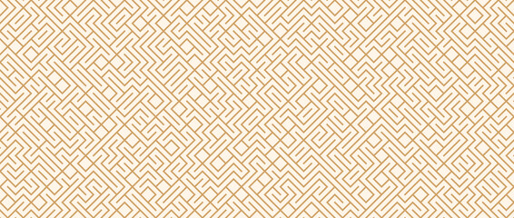 Fototapeta premium Beige geometric seamless pattern. Abstract linear repeating maze background. Line labyrinth grid texture wallpaper for graphic print, design template. Vector repeated retro line element all over bg