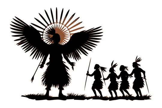 Andean Condor Spirit and Inti Raymi Procession Silhouette, Inca Festival Cultural Heritage Illustration