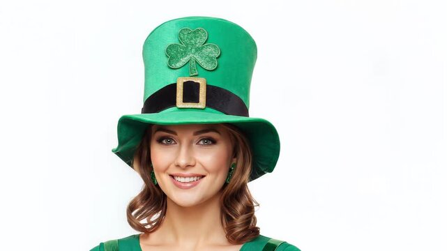 St. Patricks Day Celebration - Woman in Traditional Leprechaun Hat Smiling.