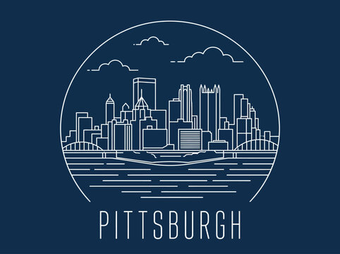 Pittsburgh Pennsylvania City Skyline Minimalist Line Art Illustration