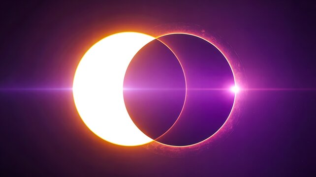 Abstract solar eclipse with glowing rings and cosmic light effect background