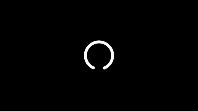 A simple white incomplete circle loading indicator spins on a solid black background representing a waiting or processing state for digital interfaces and applications