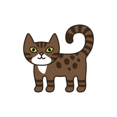 Fototapeta premium Cute spotted cat in bengal style with leopard pattern in simple cartoon design. Friendly kitten character with clean outline and warm natural colors. Isolated on transparent background, perfect for st