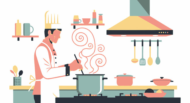 Chef cooking in a professional kitchen preparing a meal.