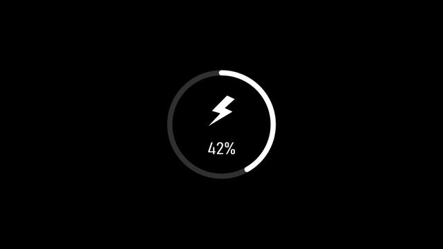 A circular loading bar with a white lightning bolt and the number 11% displayed in the center on a dark black background