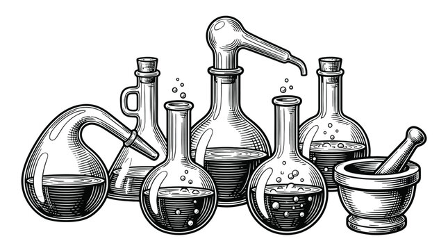 Assorted Laboratory Glassware Collection with Beakers Flasks and Tubes.
