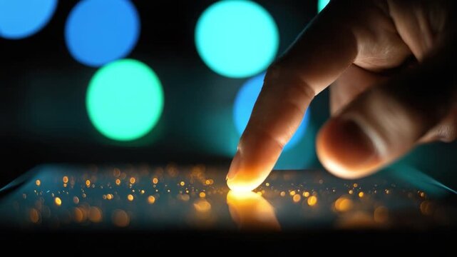 Touch the Future: A close-up shot of a finger gracefully gliding across the surface of a digital screen, initiating interaction. Capturing technology at its best.