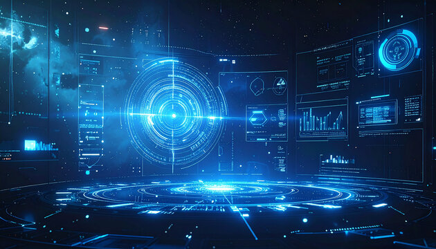 The Hologram- Faint blue UI elements floating in a dark space.