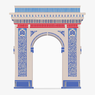 Stylized Archway with Intricate Blue and Red Patterns