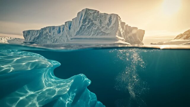 Iceberg above and below water symbolizing tranquility, harmony, and natural balance