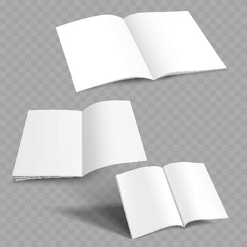 Realistic Floating Magazine Mockup Set. Vector Blank Open Brochure or Catalog Spread Templates with Shadows.