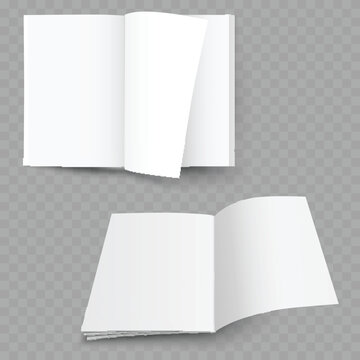 Realistic Floating Magazine Mockup Set. Vector Blank Open Brochure or Catalog Spread Templates with Shadows.