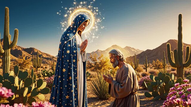 Religious figures in desert landscape symbolizing exploration and the great outdoors